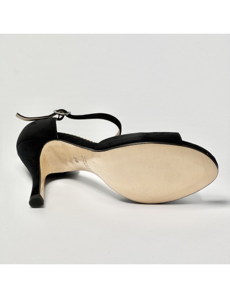 Scarpa da ballo donna tango argentino kizomba ballo da sala liscio camoscio nero suola cuoio pomiciato tacco 90 sottile