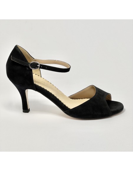 Scarpa da ballo donna tango argentino kizomba ballo da sala liscio camoscio nero suola cuoio pomiciato tacco 70 sottile