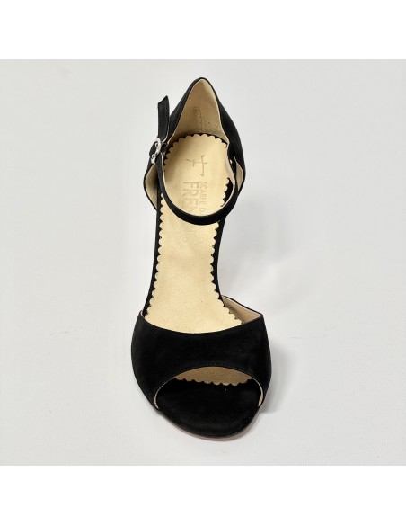 Scarpa da ballo donna tango argentino kizomba ballo da sala liscio camoscio nero suola cuoio pomiciato tacco 70 sottile
