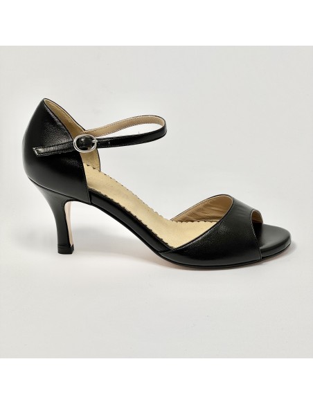 Scarpa da ballo donna tango argentino kizomba ballo da sala liscio pelle nero suola cuoio pomiciato tacco 70 sottile
