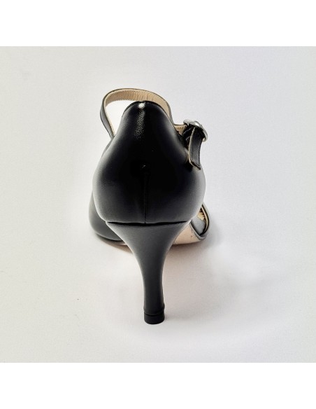 Scarpa da ballo donna tango argentino kizomba ballo da sala liscio pelle nero suola cuoio pomiciato tacco 70 sottile