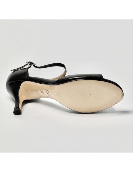 Scarpa da ballo donna tango argentino kizomba ballo da sala liscio pelle nero suola cuoio pomiciato tacco 70 sottile