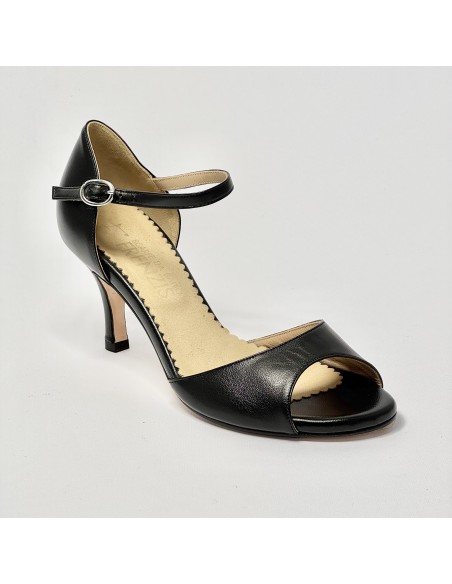 Scarpa da ballo donna tango argentino kizomba ballo da sala liscio pelle nero suola cuoio pomiciato tacco 70 sottile
