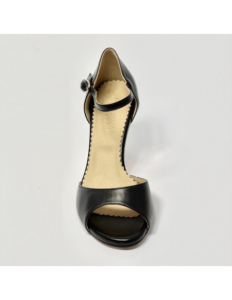 Scarpa da ballo donna tango argentino kizomba ballo da sala liscio pelle nero suola cuoio pomiciato tacco 70 sottile