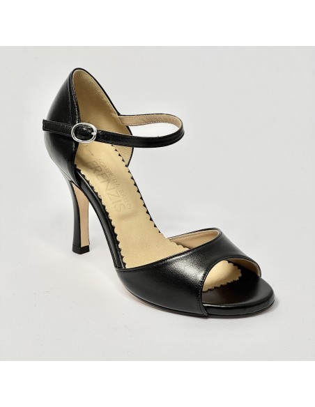 Scarpa da ballo donna tango argentino kizomba ballo da sala pelle nero suola cuoio pomiciato tacco 90 sottile