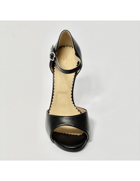 Scarpa da ballo donna tango argentino kizomba ballo da sala pelle nero suola cuoio pomiciato tacco 90 sottile