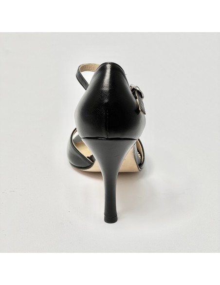 Scarpa da ballo donna tango argentino kizomba ballo da sala pelle nero suola cuoio pomiciato tacco 90 sottile