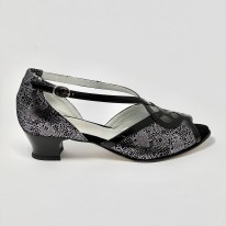 Scarpa da ballo donna latino americano ballo da sala liscio nabuk stampato nero argento vernice nero suola cuoio tacco 30
