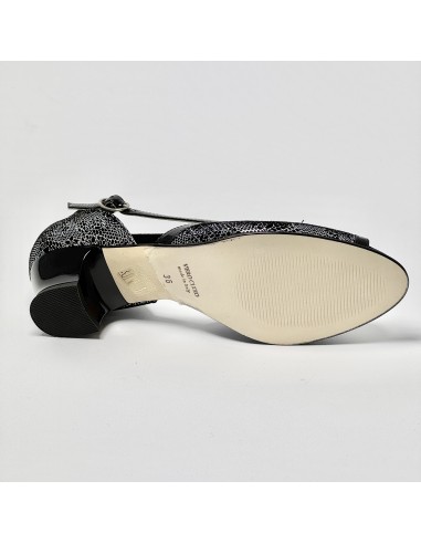 Scarpa da ballo donna latino americano ballo da sala liscio nabuk stampato nero argento vernice nero suola cuoio tacco 30