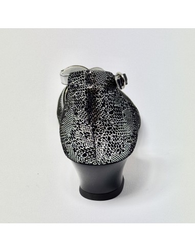 Scarpa da ballo donna latino americano ballo da sala liscio nabuk stampato nero argento vernice nero suola cuoio tacco 30