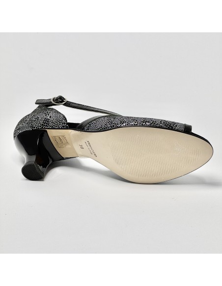 Scarpa da ballo donna latino americano liscio da sala nabuk nero argento vernice nero suola cuoio pomiciato tacco 50