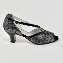 Scarpa da ballo donna latino americano liscio da sala nabuk nero argento vernice nero suola cuoio pomiciato tacco 50