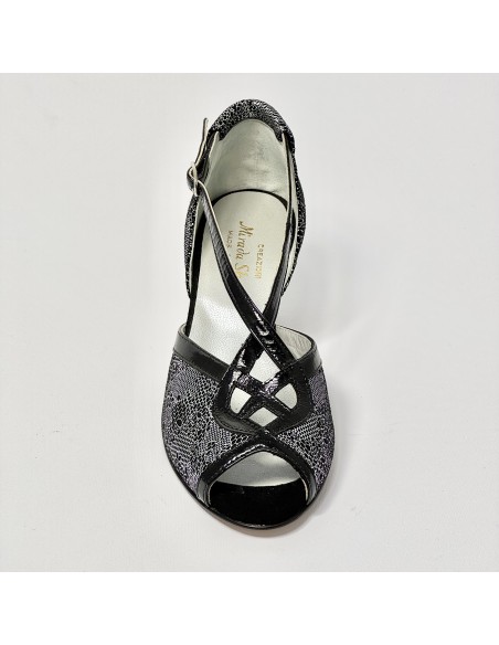 Scarpa da ballo donna latino americano liscio da sala nabuk nero argento vernice nero suola cuoio pomiciato tacco 50