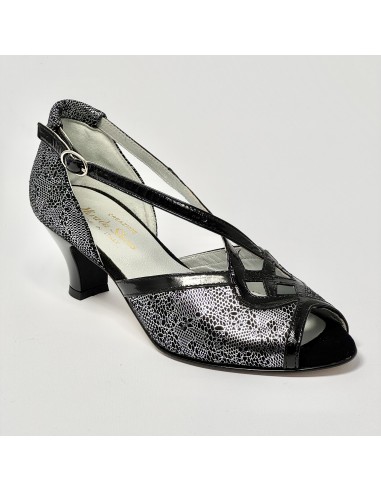 Scarpa da ballo donna latino americano liscio da sala nabuk nero argento vernice nero suola cuoio pomiciato tacco 50