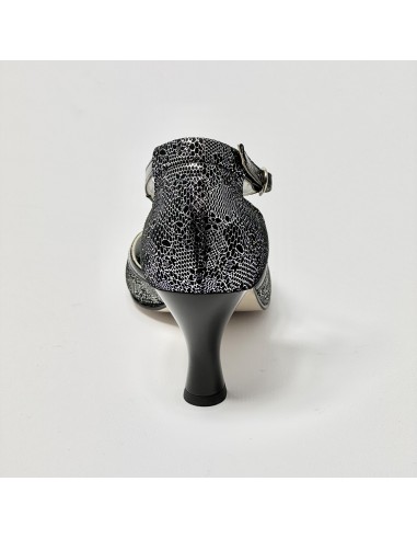Scarpa da ballo donna latino ballo da sala nabuk stampato nero argento vernice nera suola cuoio pomiciato tacco 70 rocchetto