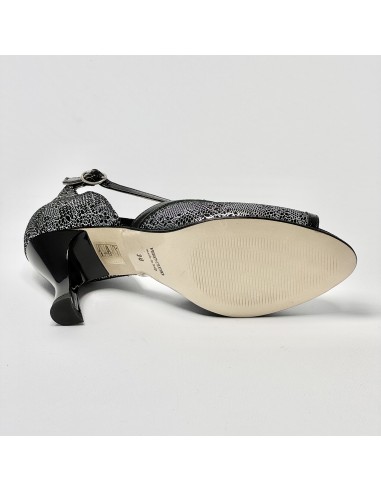 Scarpa da ballo donna latino ballo da sala nabuk stampato nero argento vernice nera suola cuoio pomiciato tacco 70 rocchetto