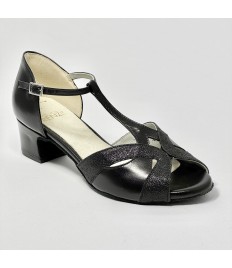 Scarpa da ballo donna latino americano ballo da sala liscio pelle glitter nero suola bufalo tacco 40 largo