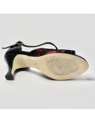 Scarpa da ballo donna latino americano ballo da sala liscio pizzo rosso nero pelle nera suola cuoio pomiciato tacco 70 rocchetto