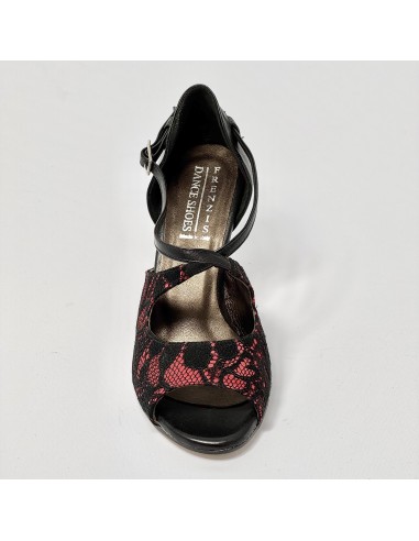 Scarpa da ballo donna latino americano ballo da sala liscio pizzo rosso nero pelle nera suola cuoio pomiciato tacco 70 rocchetto