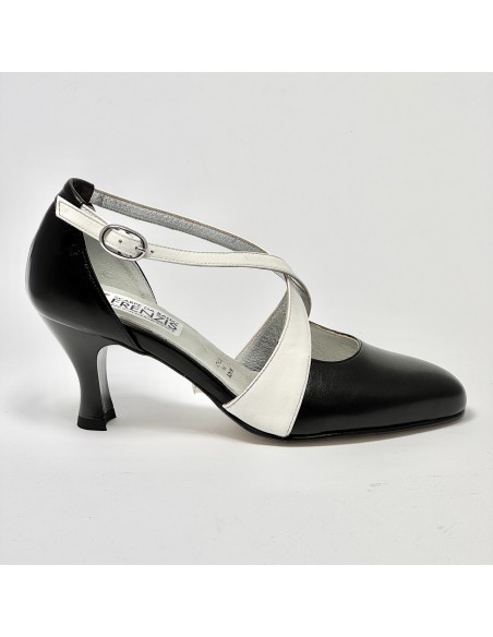 Scarpa da ballo donna ballo da sala liscio latino tango pelle nero bianco suola cuoio pomiciato tacco 70 rocchetto