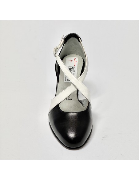 Scarpa da ballo donna ballo da sala liscio latino tango pelle nero bianco suola cuoio pomiciato tacco 70 rocchetto