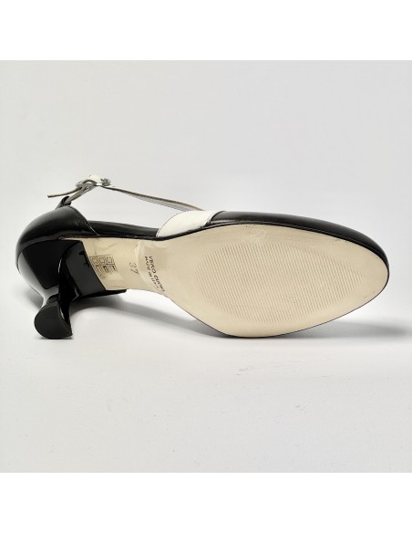 Scarpa da ballo donna ballo da sala liscio latino tango pelle nero bianco suola cuoio pomiciato tacco 70 rocchetto