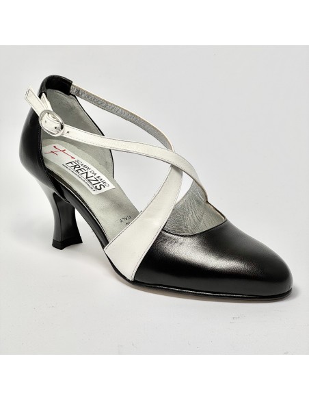 Scarpa da ballo donna ballo da sala liscio latino tango pelle nero bianco suola cuoio pomiciato tacco 70 rocchetto