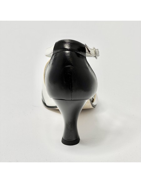 Scarpa da ballo donna ballo da sala liscio latino tango pelle nero bianco suola cuoio pomiciato tacco 70 rocchetto