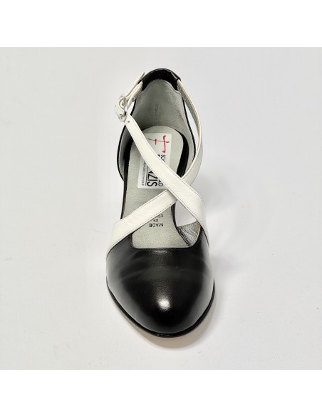 Scarpe da ballo donna ballo da sala liscio tango latino pelle nero bianco suola cuoio pomiciato tacco 50