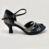 Scarpa da ballo donna latino americano ballo da sala liscio raso nero strass boreali e blu suola bufalo tacco 60 rocchetto