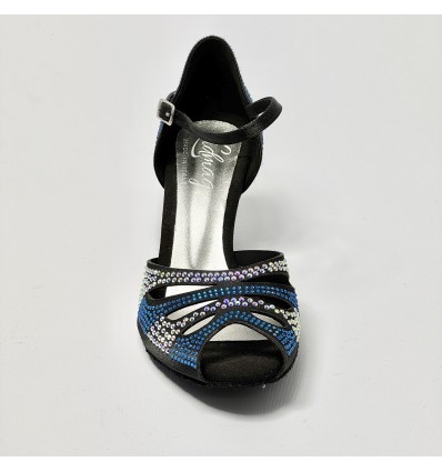 Scarpa da ballo latino donna raso nero strass suola bufalo tacco 60