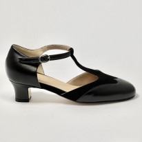Scarpa da ballo donna liscio da sala standard punta chiusa pelle e camoscio nero suola cuoio pomiciato tacco 40 largo