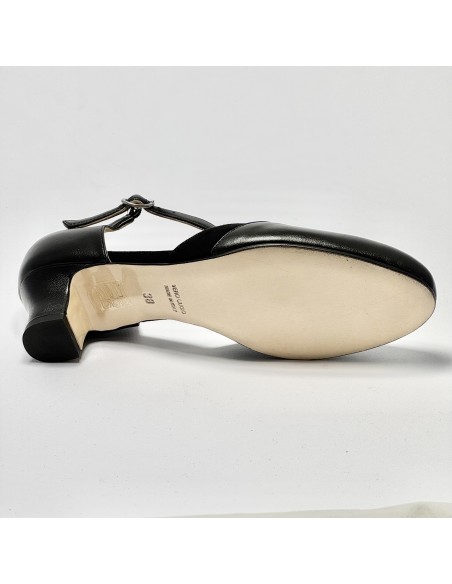 Scarpa da ballo donna liscio da sala standard punta chiusa pelle e camoscio nero suola cuoio pomiciato tacco 40 largo
