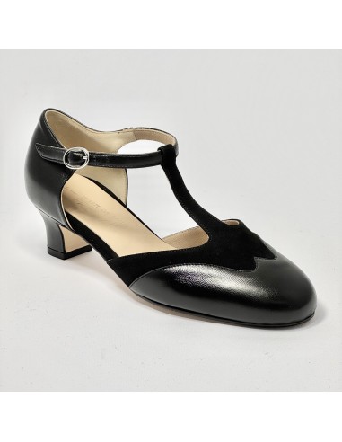 Scarpa da ballo donna liscio da sala standard punta chiusa pelle e camoscio nero suola cuoio pomiciato tacco 40 largo