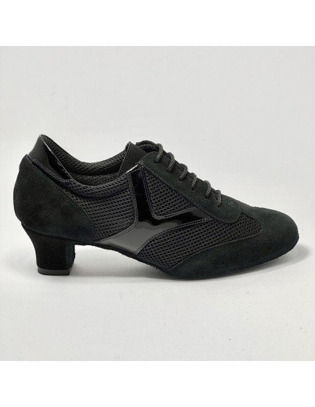 Scarpa da ballo donna ballo da sala training allenamento allacciata camoscio tessuto vernice nero suola bufalo tacco 40