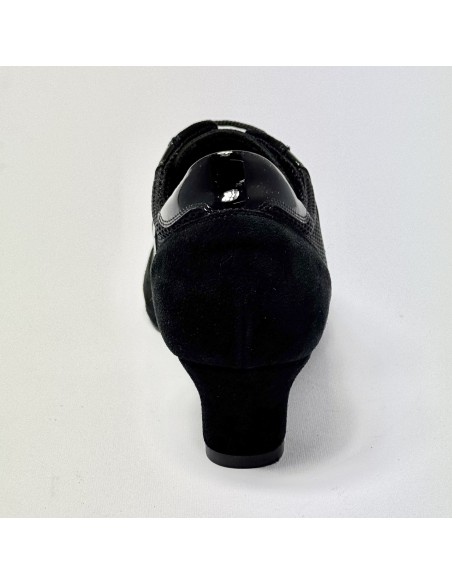 Scarpa da ballo donna ballo da sala training allenamento allacciata camoscio tessuto vernice nero suola bufalo tacco 40