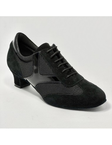 Scarpa da ballo donna ballo da sala training allenamento allacciata camoscio tessuto vernice nero suola bufalo tacco 40