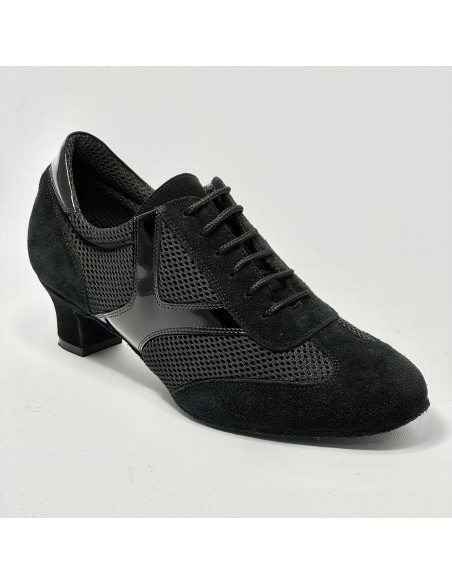 Scarpa da ballo donna ballo da sala training allenamento allacciata camoscio tessuto vernice nero suola bufalo tacco 40