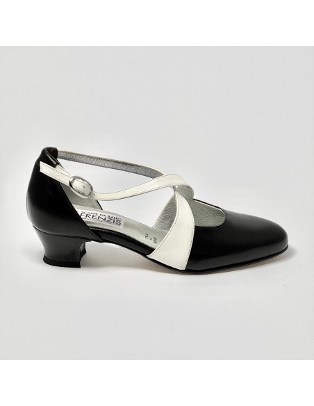 Scarpa da ballo donna ballo da sala liscio latino tango sottopiede memory pelle nero bianco suola cuoio pomiciato tacco 30 largo