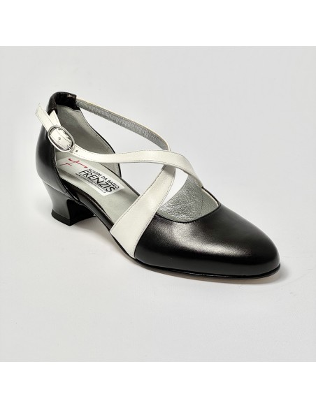 Scarpa da ballo donna ballo da sala liscio latino tango sottopiede memory pelle nero bianco suola cuoio pomiciato tacco 30 largo
