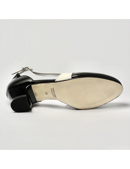 Scarpa da ballo donna ballo da sala liscio latino tango sottopiede memory pelle nero bianco suola cuoio pomiciato tacco 30 largo