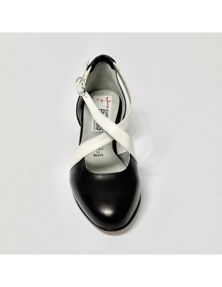 Scarpa da ballo donna ballo da sala liscio latino tango sottopiede memory pelle nero bianco suola cuoio pomiciato tacco 30 largo
