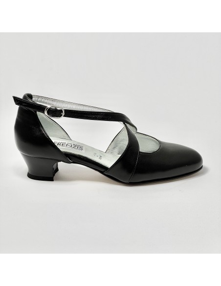 Scarpa da ballo donna ballo da sala liscio latino tango sottopiede memory pelle nero suola cuoio pomiciato tacco 30 largo