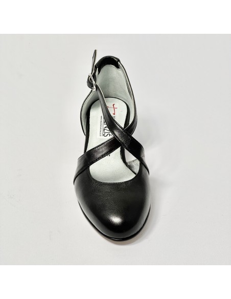 Scarpa da ballo donna ballo da sala liscio latino tango sottopiede memory pelle nero suola cuoio pomiciato tacco 30 largo