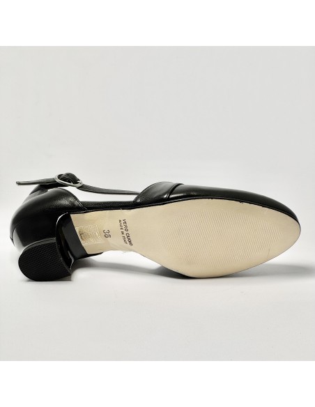 Scarpa da ballo donna ballo da sala liscio latino tango sottopiede memory pelle nero suola cuoio pomiciato tacco 30 largo