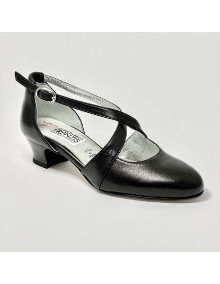 Scarpa da ballo donna ballo da sala liscio latino tango sottopiede memory pelle nero suola cuoio pomiciato tacco 30 largo