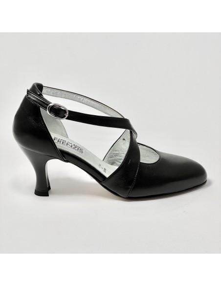 Scarpa da ballo donna ballo da sala liscio latino tango sottopiede memory pelle nero suola cuoio pomiciato tacco 70 rocchetto