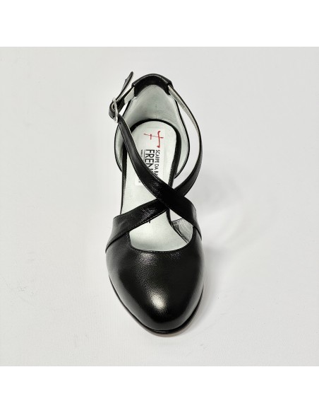 Scarpa da ballo donna ballo da sala liscio latino tango sottopiede memory pelle nero suola cuoio pomiciato tacco 70 rocchetto