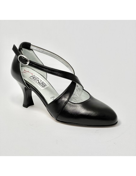 Scarpa da ballo donna ballo da sala liscio latino tango sottopiede memory pelle nero suola cuoio pomiciato tacco 70 rocchetto