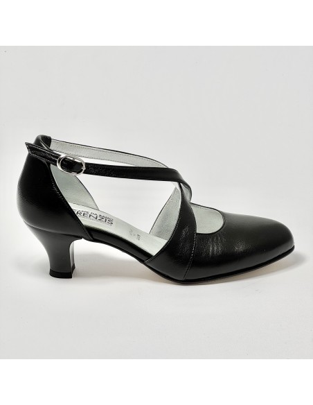 Scarpa da ballo donna ballo da sala liscio latino tango sottopiede memory pelle nero suola cuoio pomiciato tacco 50